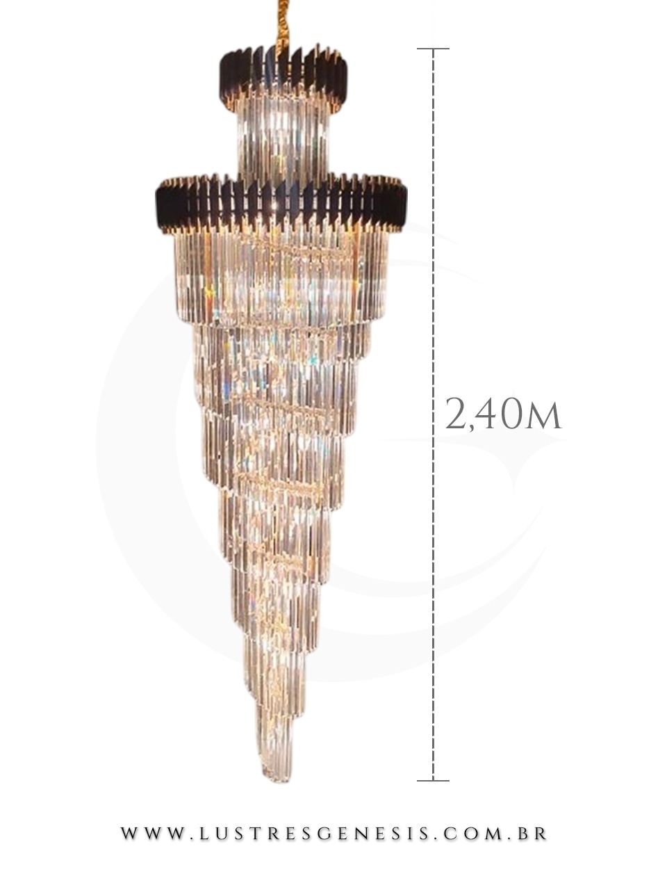 Lustre pendente de cristal Líbia na cor preta, modelo grande com 2,40 metros de altura, ideal para casas com pé direito duplo e alto.